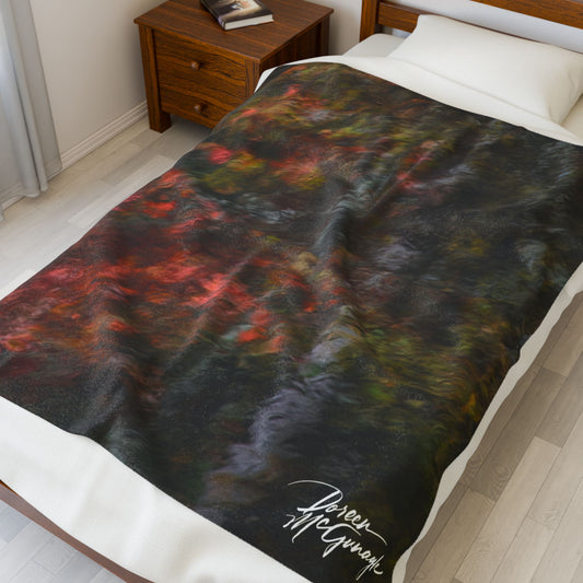 Serenity Abstract Cozy Velveteen Plush Blanket – Abstract Forest Design, Warmth, Cozy Nights, Relaxation, Perfect Gift for Home