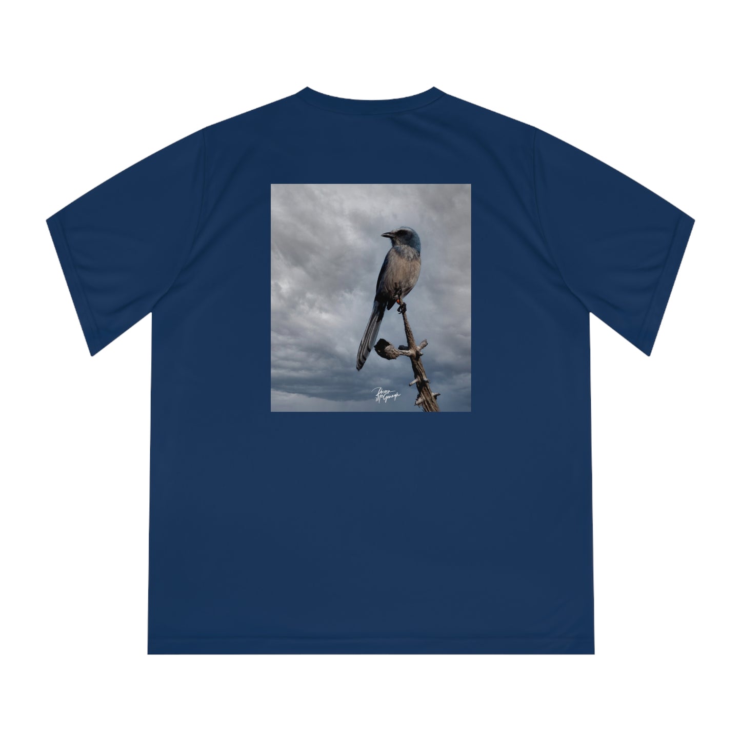 Enjoy Nature™ V-Neck Tee — Scenic Bird Fine Art Photography Performance Shirt | Scrub Jay