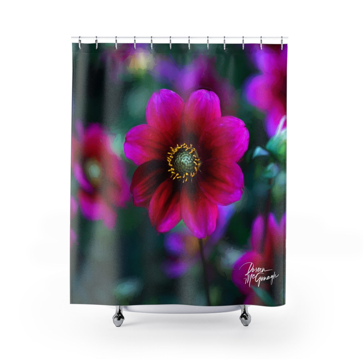 Shower Curtain: Heart of Dahlia Dreams – Nature-Inspired Floral Elegance