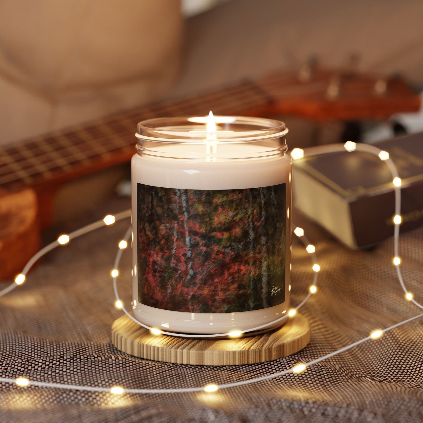 Serenity Abstract Autumn Forest Scented Soy Candle – Relaxing Home Décor, Eco-Friendly Fall Candle, Seasonal Aromatherapy, Gift for Her