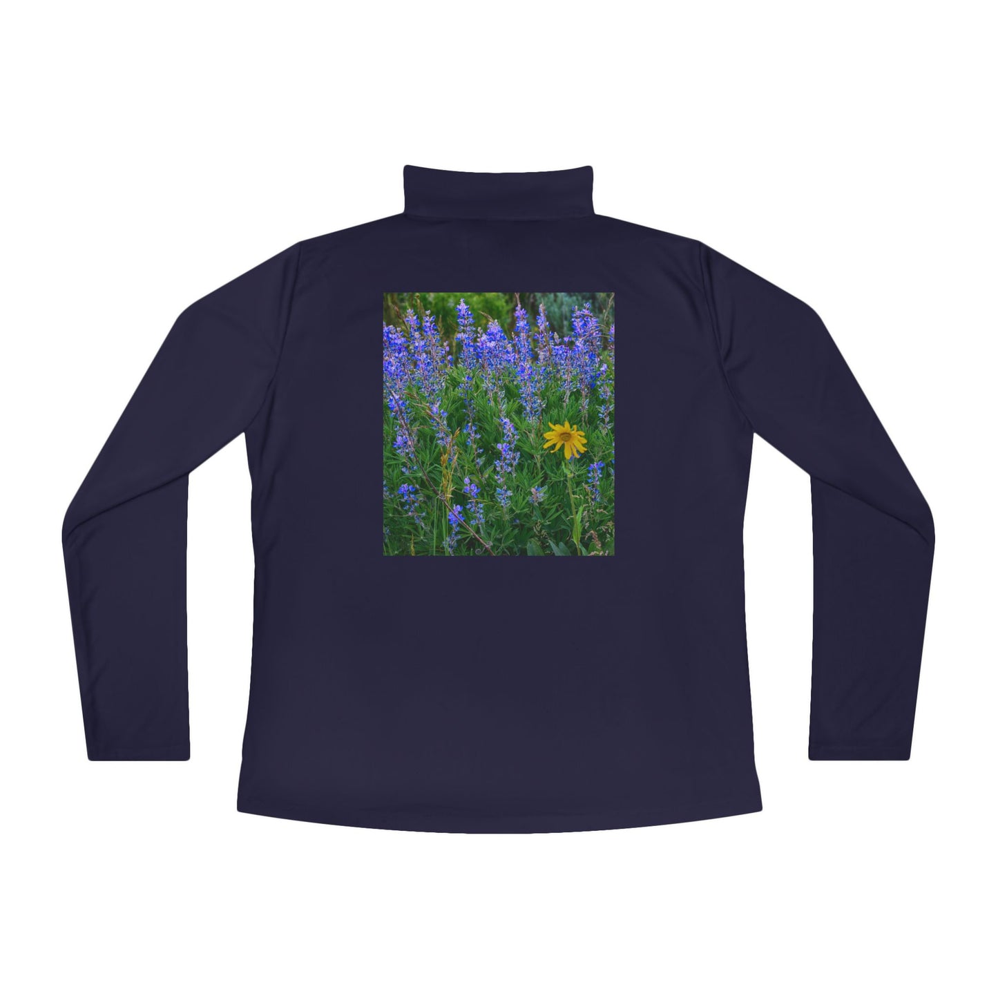 Wild Lupines with Solo Daisy Ladies Quarter-Zip Pullover | Nature Inspired Activewear | Enjoy Nature Collection