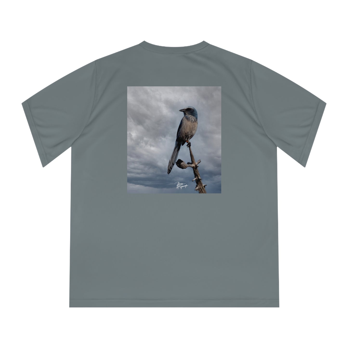 Enjoy Nature™ V-Neck Tee — Scenic Bird Fine Art Photography Performance Shirt | Scrub Jay