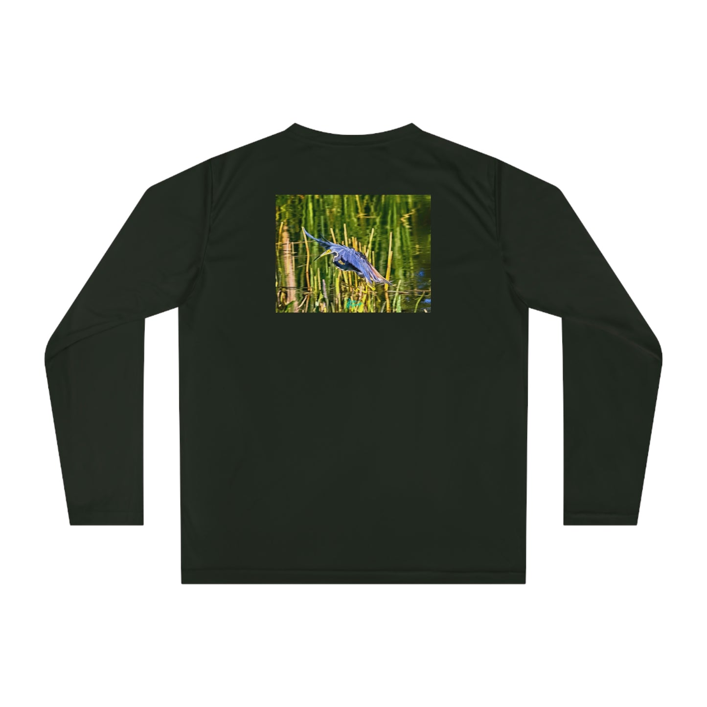Unisex T-shirt Tri Color Heron in Flight, Long Sleeve Performance shirt