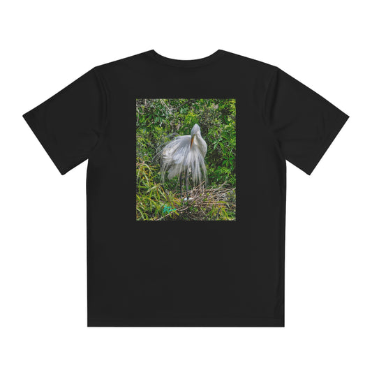 Youth T Shirts, Great White Heron with Nest, performance shirt